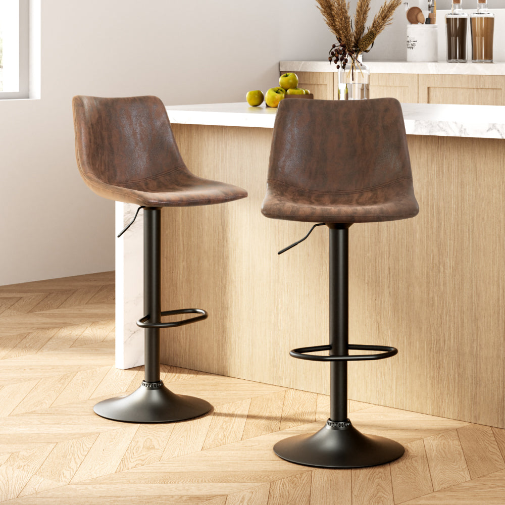 Table & Bar Stools: Artiss 2x Bar Stools Vintage Swivel Gas Lift Brown