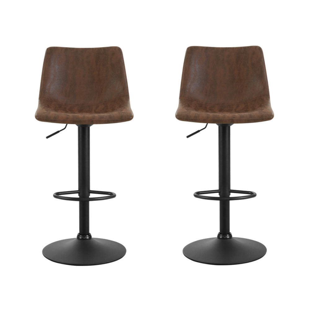 Table & Bar Stools: Artiss 2x Bar Stools Vintage Swivel Gas Lift Brown