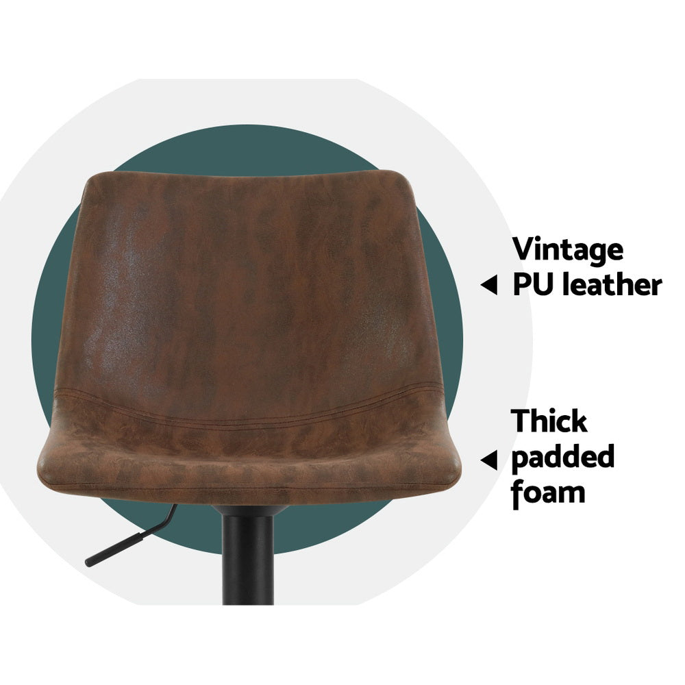 Table & Bar Stools: Artiss 2x Bar Stools Vintage Swivel Gas Lift Brown