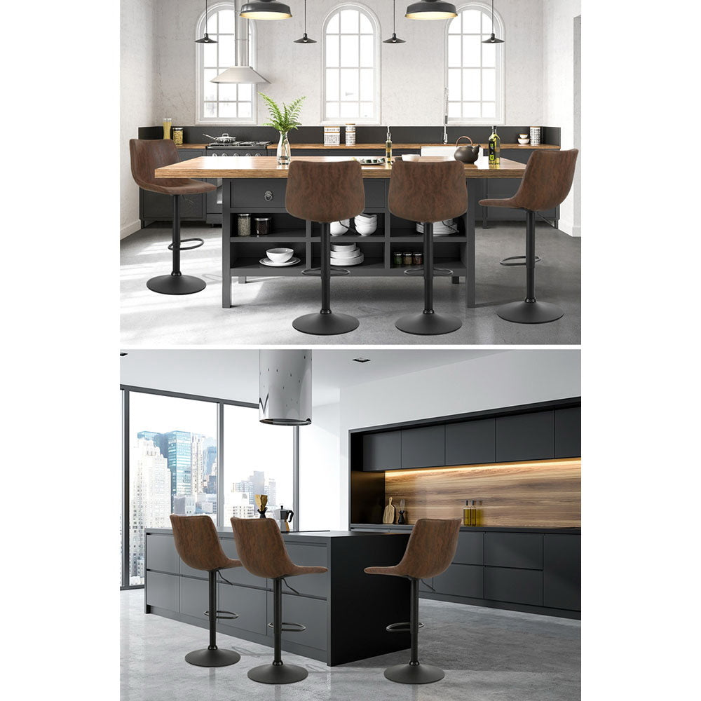 Table & Bar Stools: Artiss 2x Bar Stools Vintage Swivel Gas Lift Brown