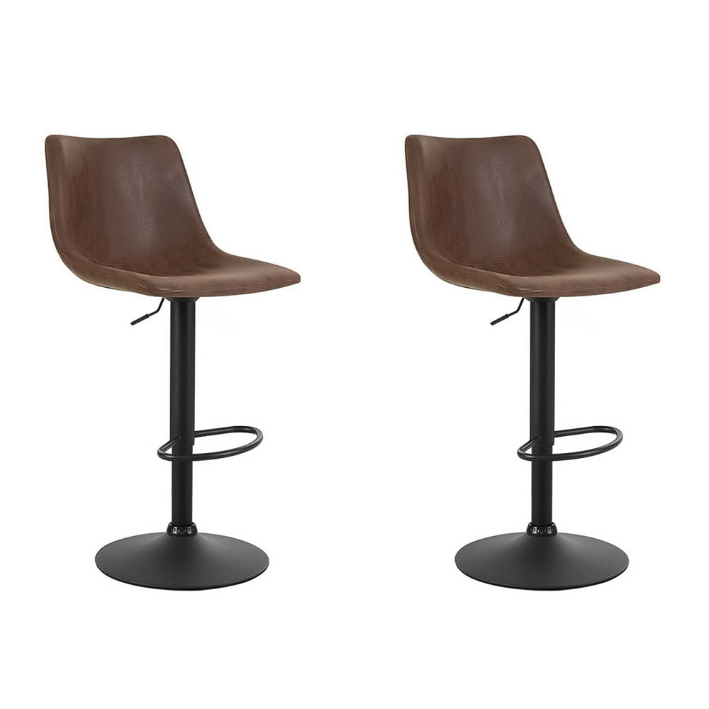 Table & Bar Stools: Artiss 2x Bar Stools Vintage Swivel Gas Lift Brown