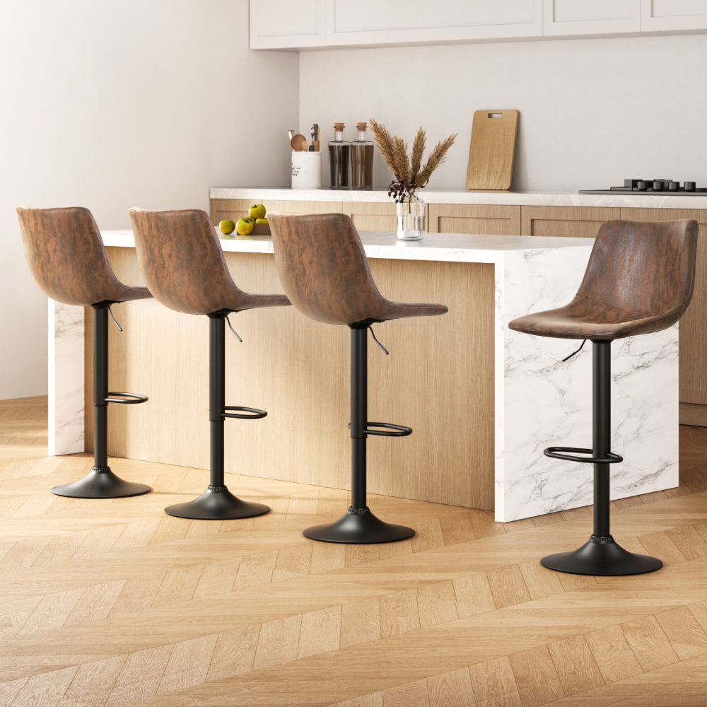 Table & Bar Stools: Artiss 4x Bar Stools Vintage Leather Swivel Gas Lift Brown