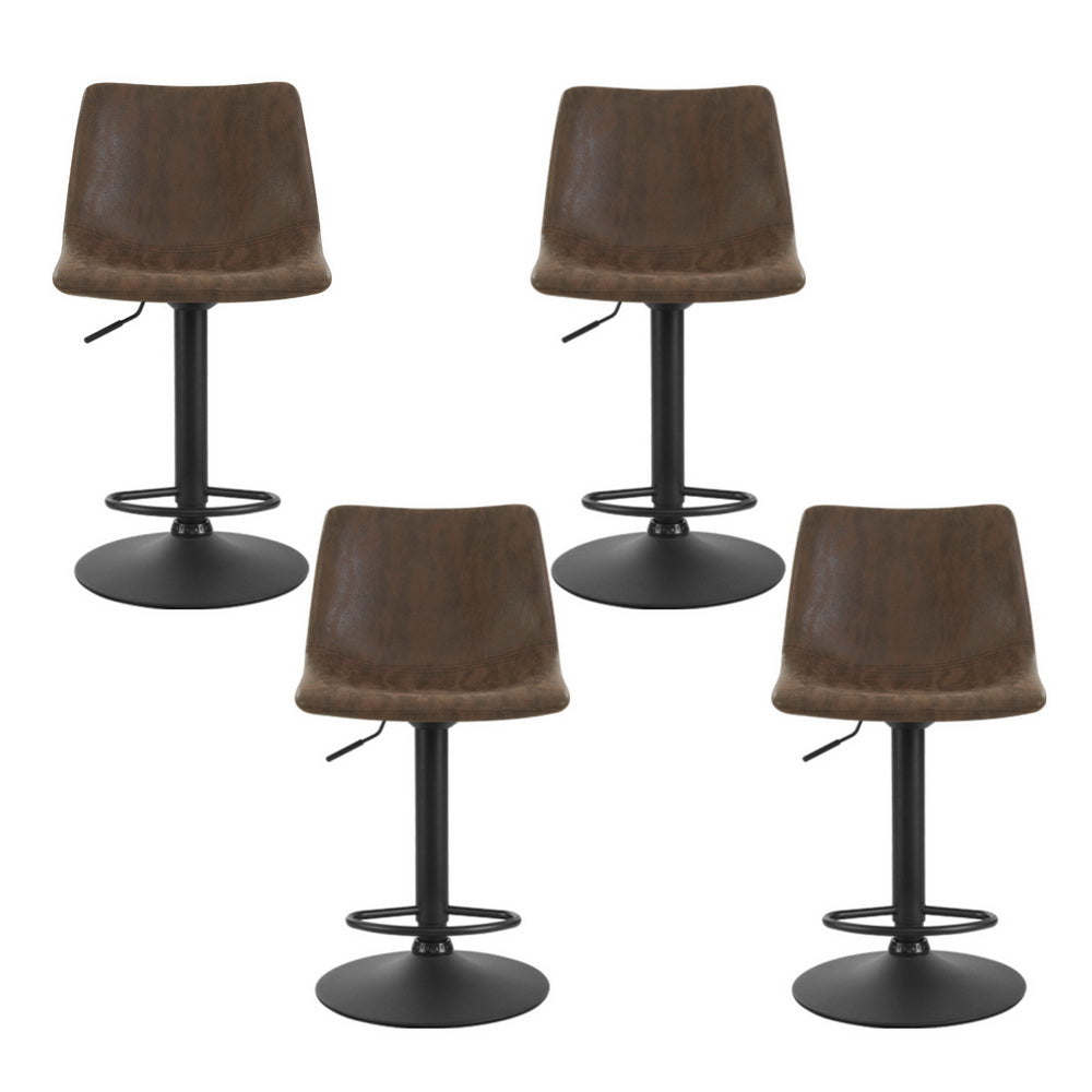 Table & Bar Stools: Artiss 4x Bar Stools Vintage Leather Swivel Gas Lift Brown