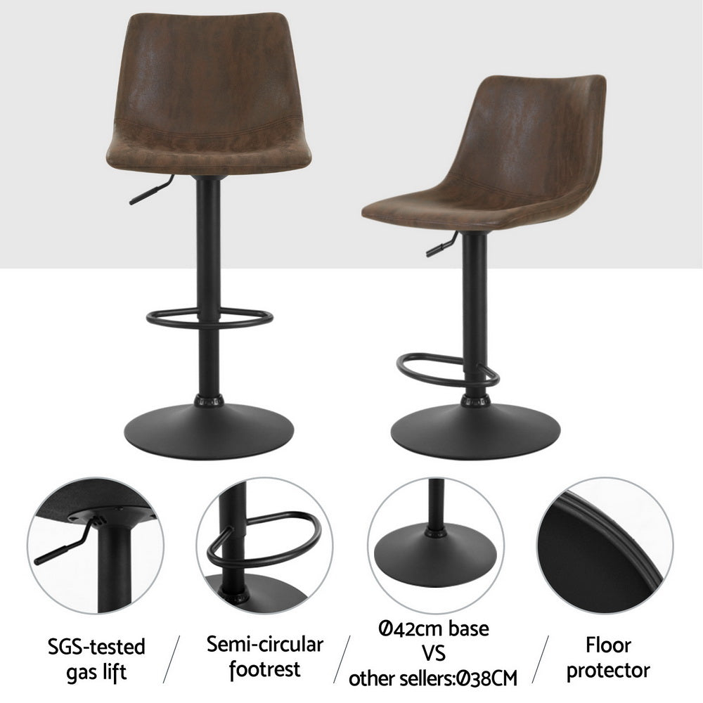 Table & Bar Stools: Artiss 4x Bar Stools Vintage Leather Swivel Gas Lift Brown