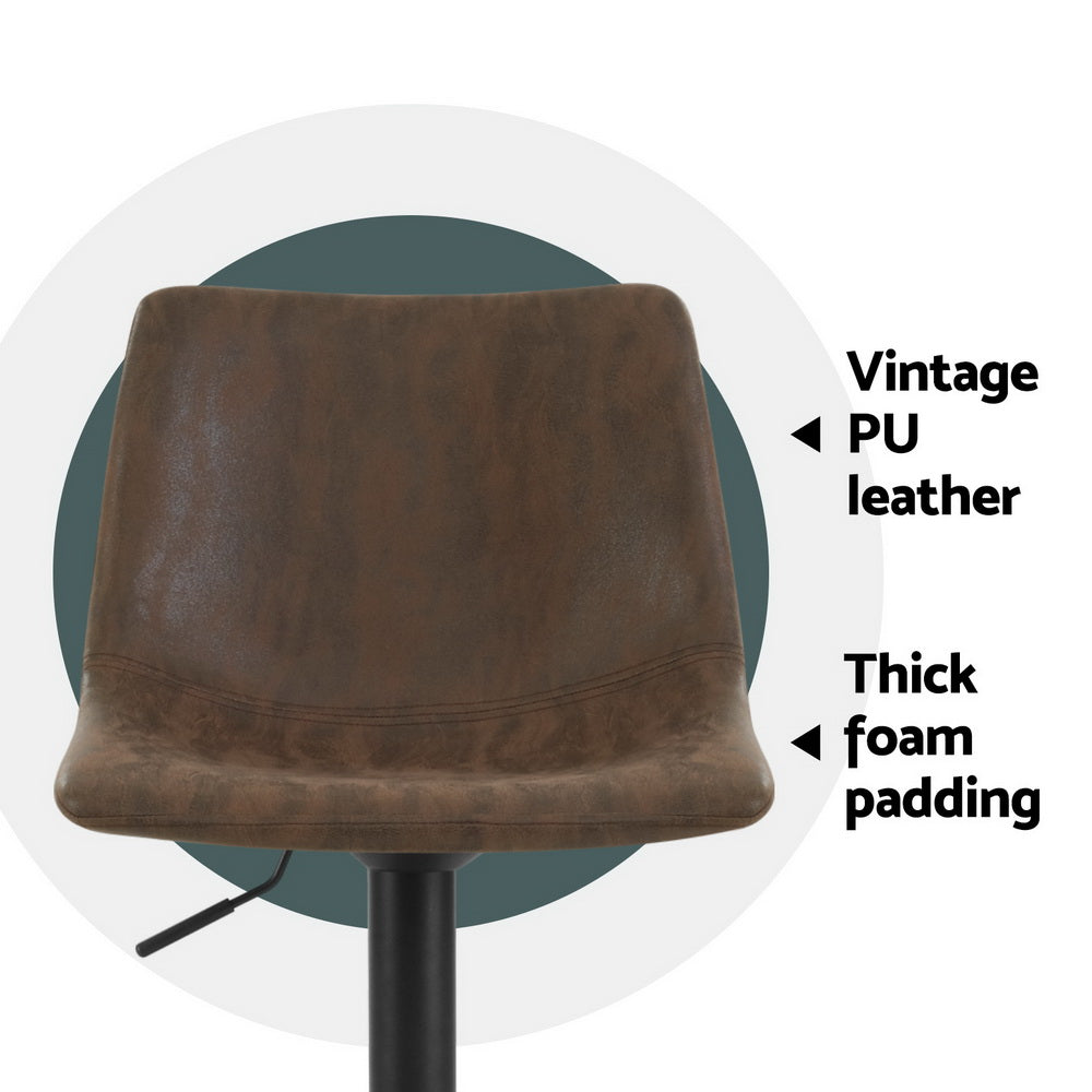 Table & Bar Stools: Artiss 4x Bar Stools Vintage Leather Swivel Gas Lift Brown