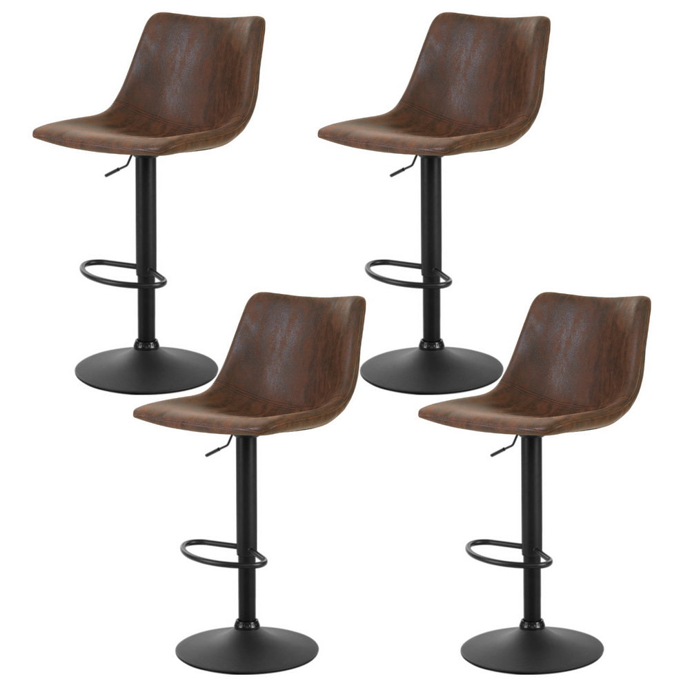 Table & Bar Stools: Artiss 4x Bar Stools Vintage Leather Swivel Gas Lift Brown