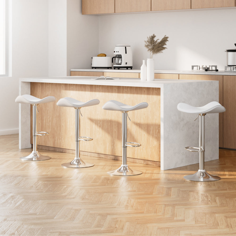 Table & Bar Stools: Artiss 4x Bar Stools Leather Gas Lift Chair White