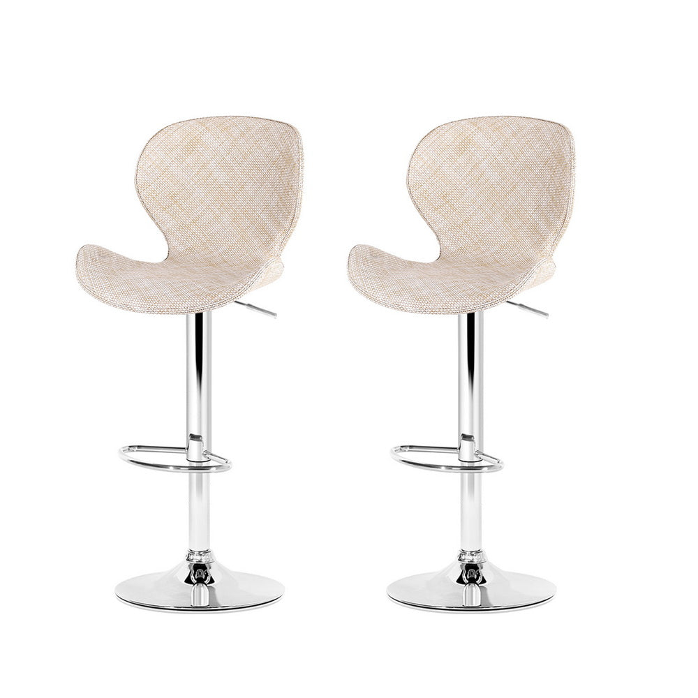 Table & Bar Stools: Artiss 2x Bar Stools Kitchen Swivel Gas Lift Counter Chair Wing PE Rattan Beige
