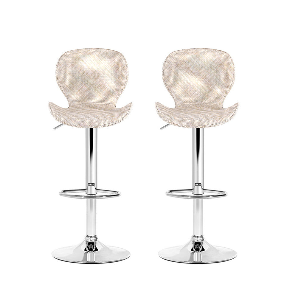 Table & Bar Stools: Artiss 2x Bar Stools Kitchen Swivel Gas Lift Counter Chair Wing PE Rattan Beige
