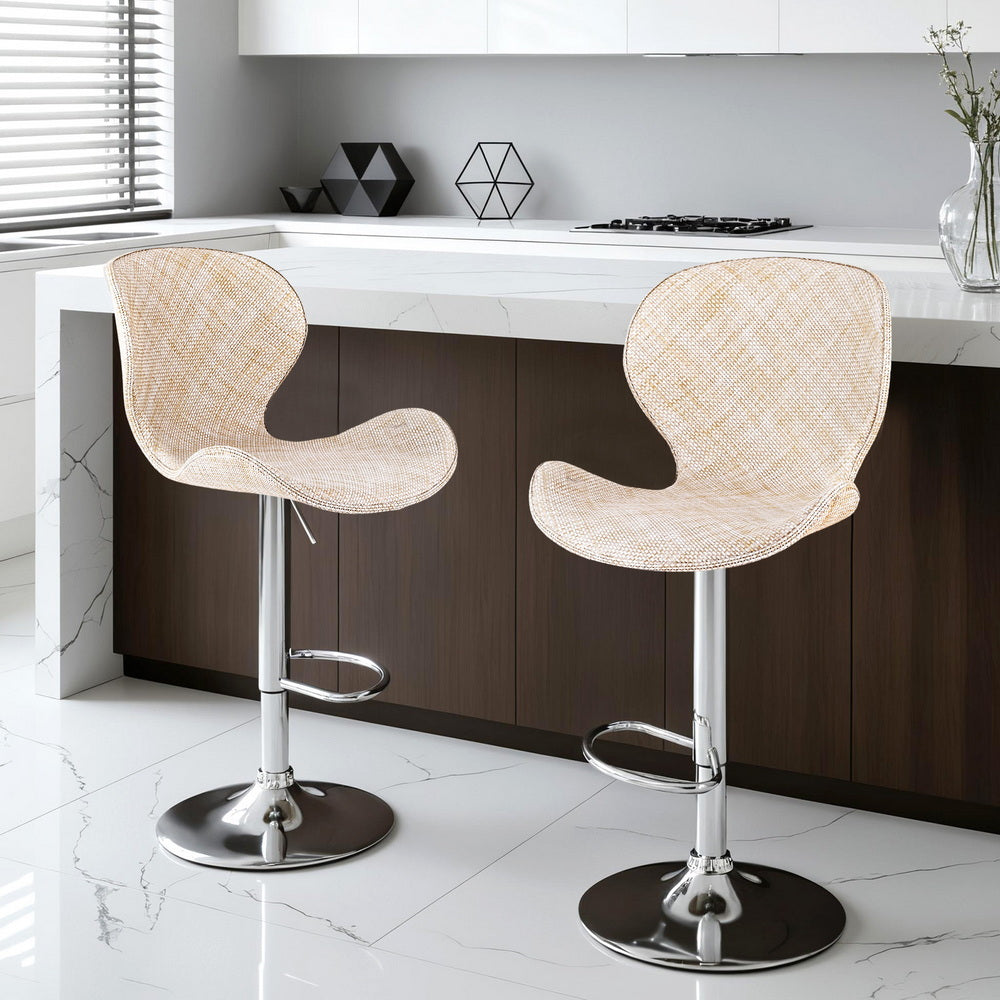 Table & Bar Stools: Artiss 2x Bar Stools Kitchen Swivel Gas Lift Counter Chair Wing PE Rattan Beige