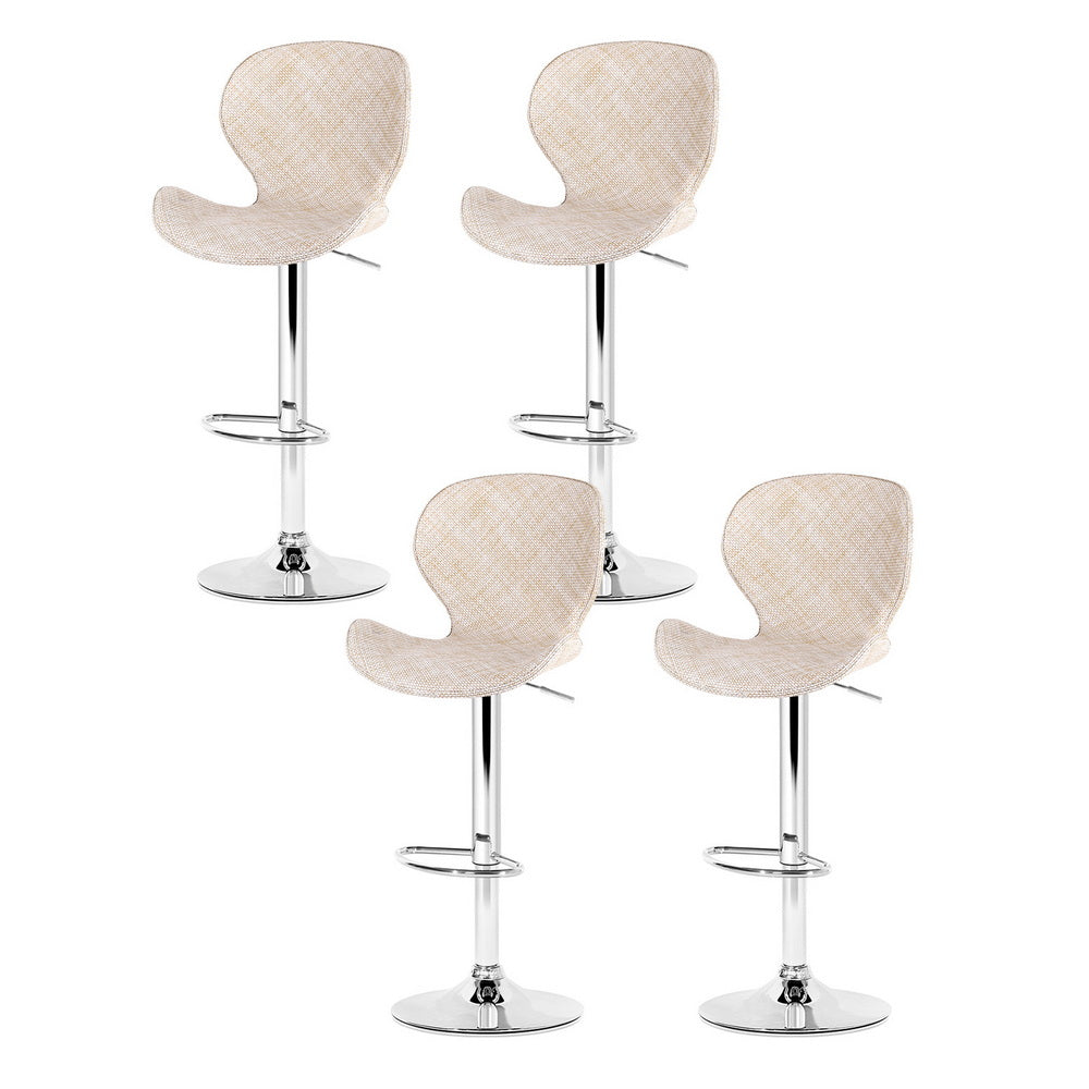 Table & Bar Stools: Artiss 4x Bar Stools Kitchen Swivel Gas Lift Counter Chair Wing PE Rattan Beige