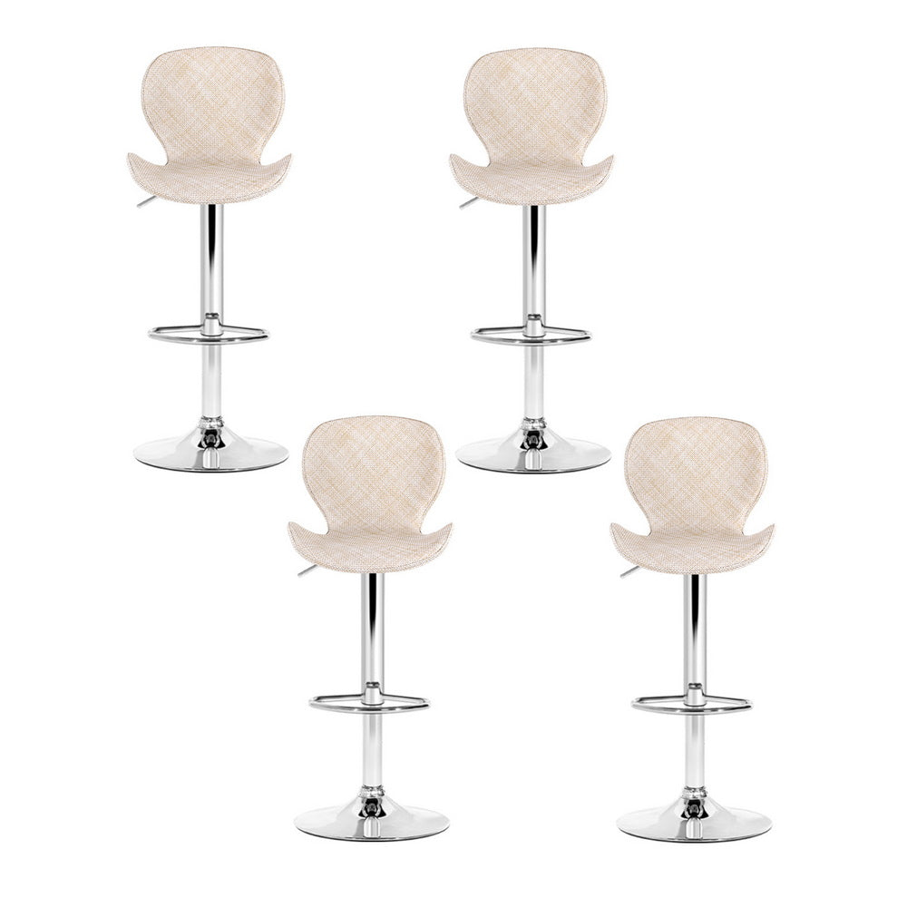 Table & Bar Stools: Artiss 4x Bar Stools Kitchen Swivel Gas Lift Counter Chair Wing PE Rattan Beige