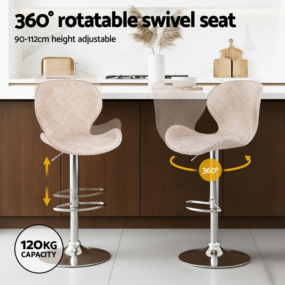 Table & Bar Stools: Artiss 4x Bar Stools Kitchen Swivel Gas Lift Counter Chair Wing PE Rattan Beige