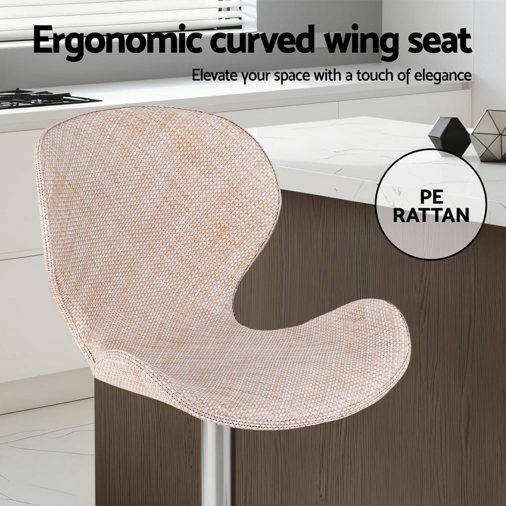 Table & Bar Stools: Artiss 4x Bar Stools Kitchen Swivel Gas Lift Counter Chair Wing PE Rattan Beige