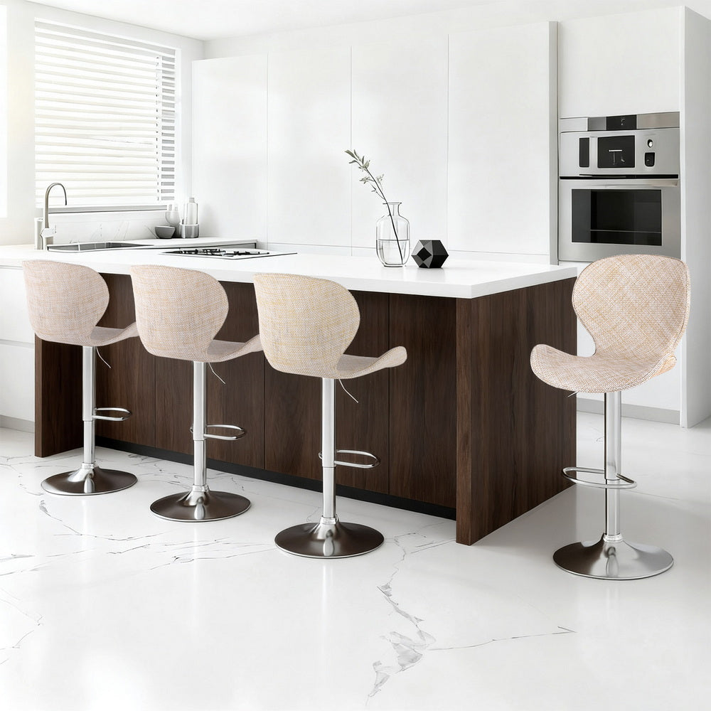 Table & Bar Stools: Artiss 4x Bar Stools Kitchen Swivel Gas Lift Counter Chair Wing PE Rattan Beige