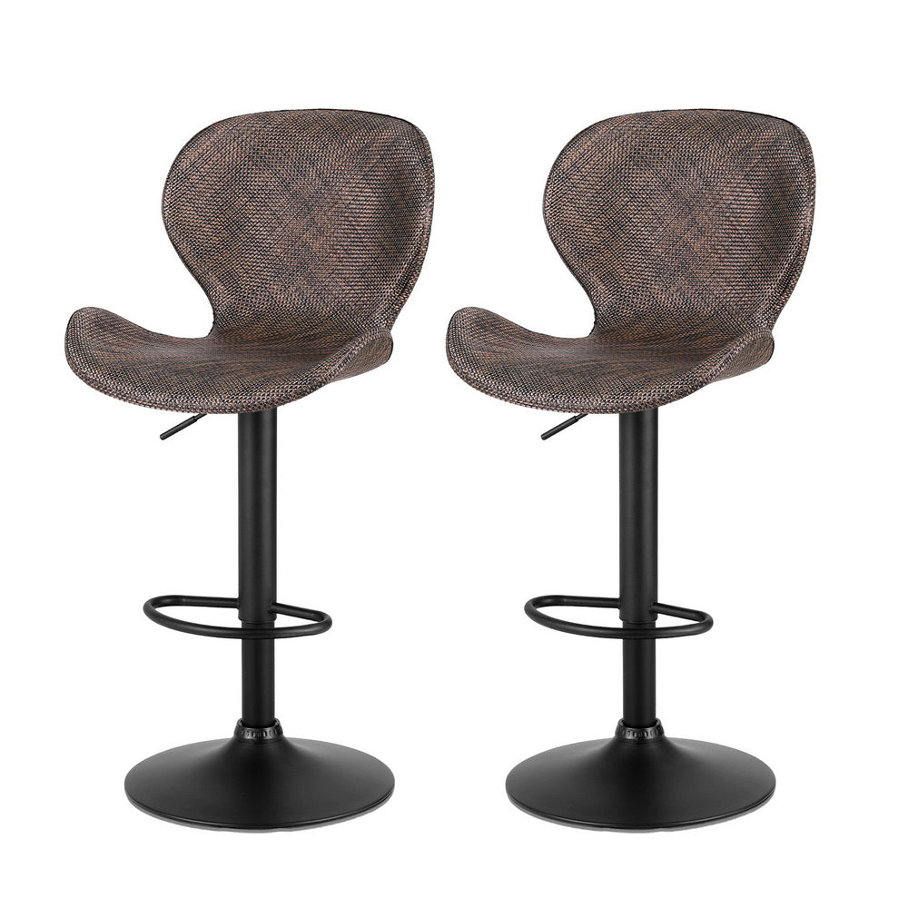Table & Bar Stools: Artiss 2x Bar Stools Kitchen Swivel Gas Lift Counter Chair Wing PE Rattan Brown