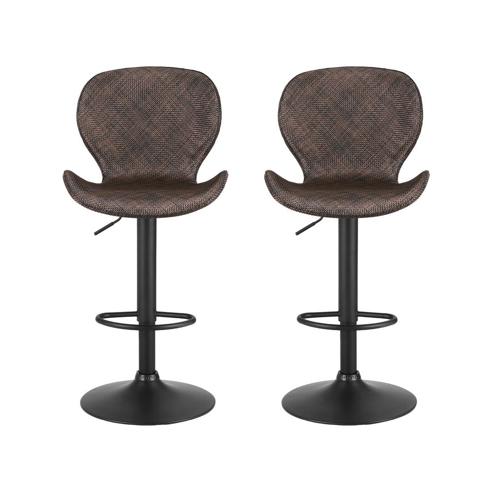 Table & Bar Stools: Artiss 2x Bar Stools Kitchen Swivel Gas Lift Counter Chair Wing PE Rattan Brown