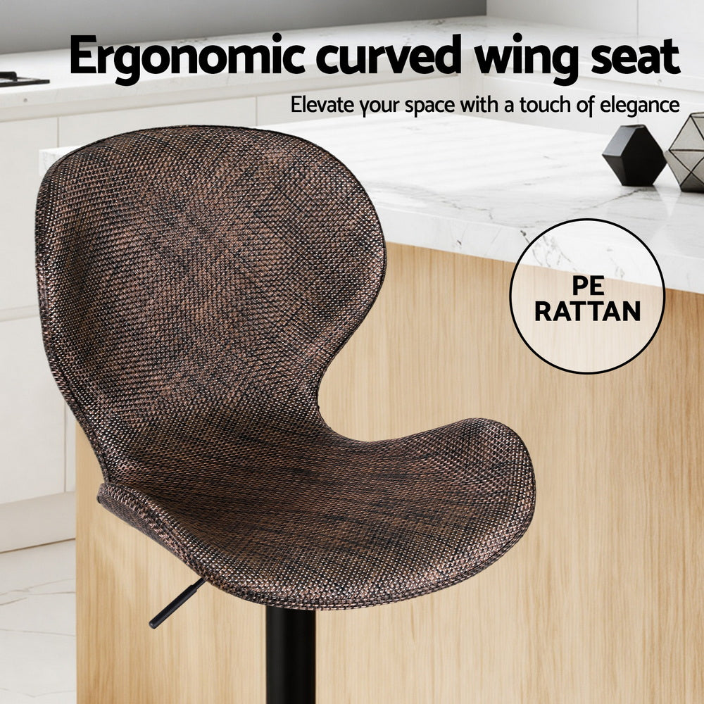 Table & Bar Stools: Artiss 2x Bar Stools Kitchen Swivel Gas Lift Counter Chair Wing PE Rattan Brown