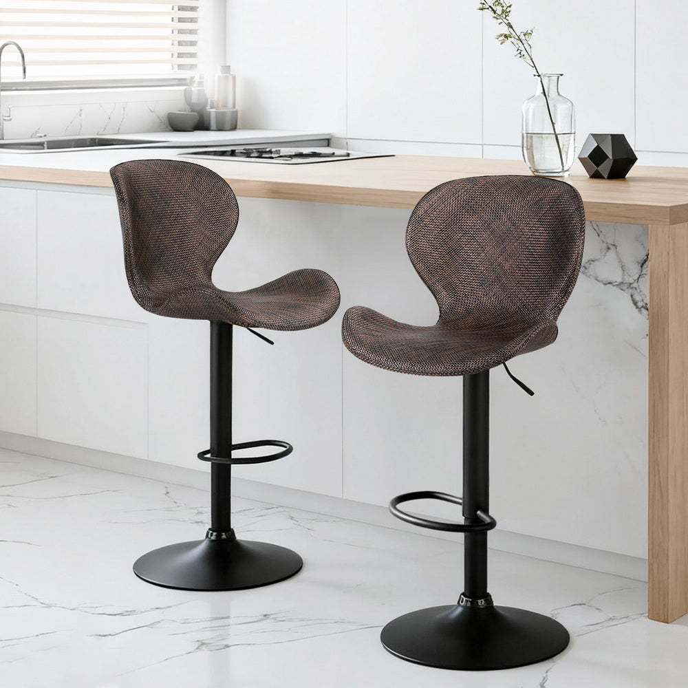 Table & Bar Stools: Artiss 2x Bar Stools Kitchen Swivel Gas Lift Counter Chair Wing PE Rattan Brown