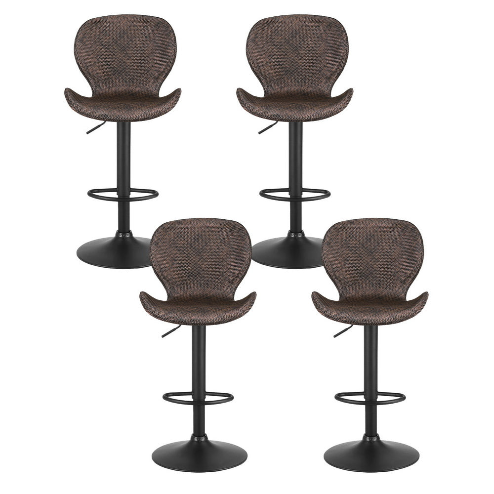 Table & Bar Stools: Artiss 4x Bar Stools Kitchen Swivel Gas Lift Counter Chair Wing PE Rattan Brown