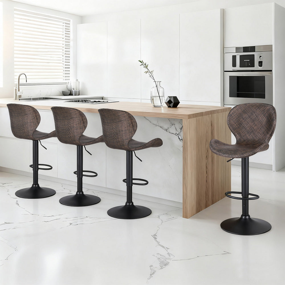 Table & Bar Stools: Artiss 4x Bar Stools Kitchen Swivel Gas Lift Counter Chair Wing PE Rattan Brown
