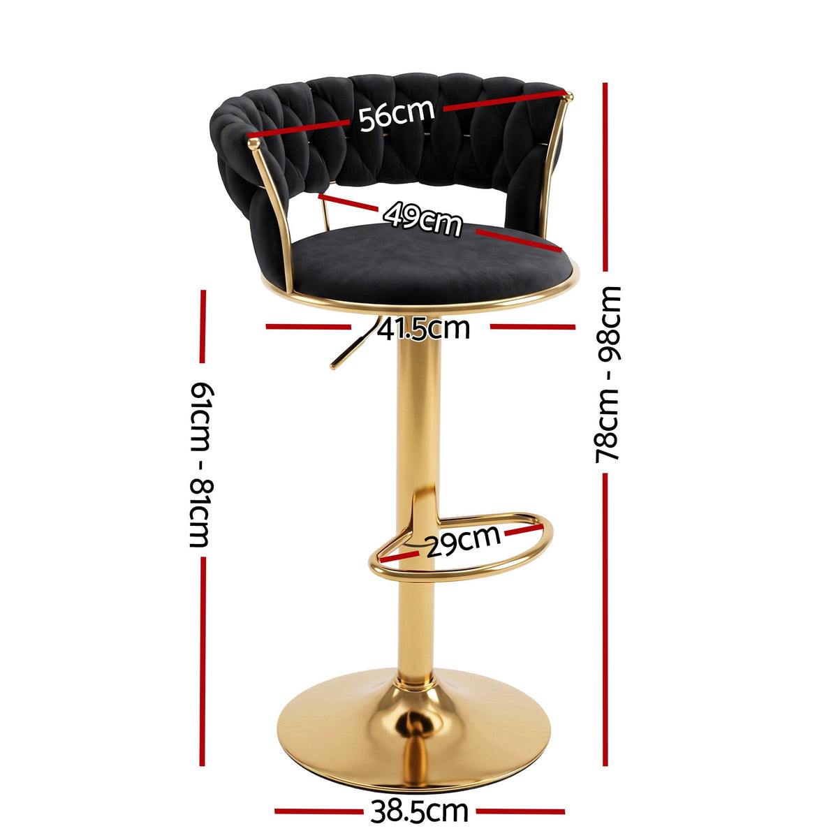 Artiss Bar Stool X1 Gas Lift Adjustable Velvet Woven Backrest Vivien Black