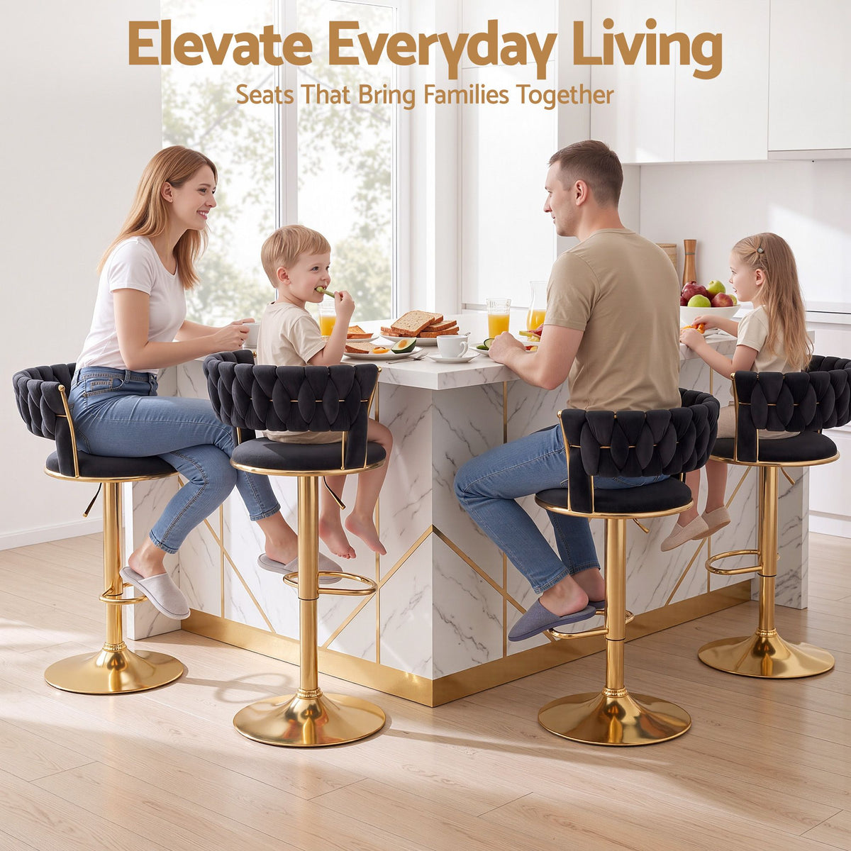 Artiss 2x Bar Stools Gas Lift Adjustable Velvet Woven Backrest Vivien Black