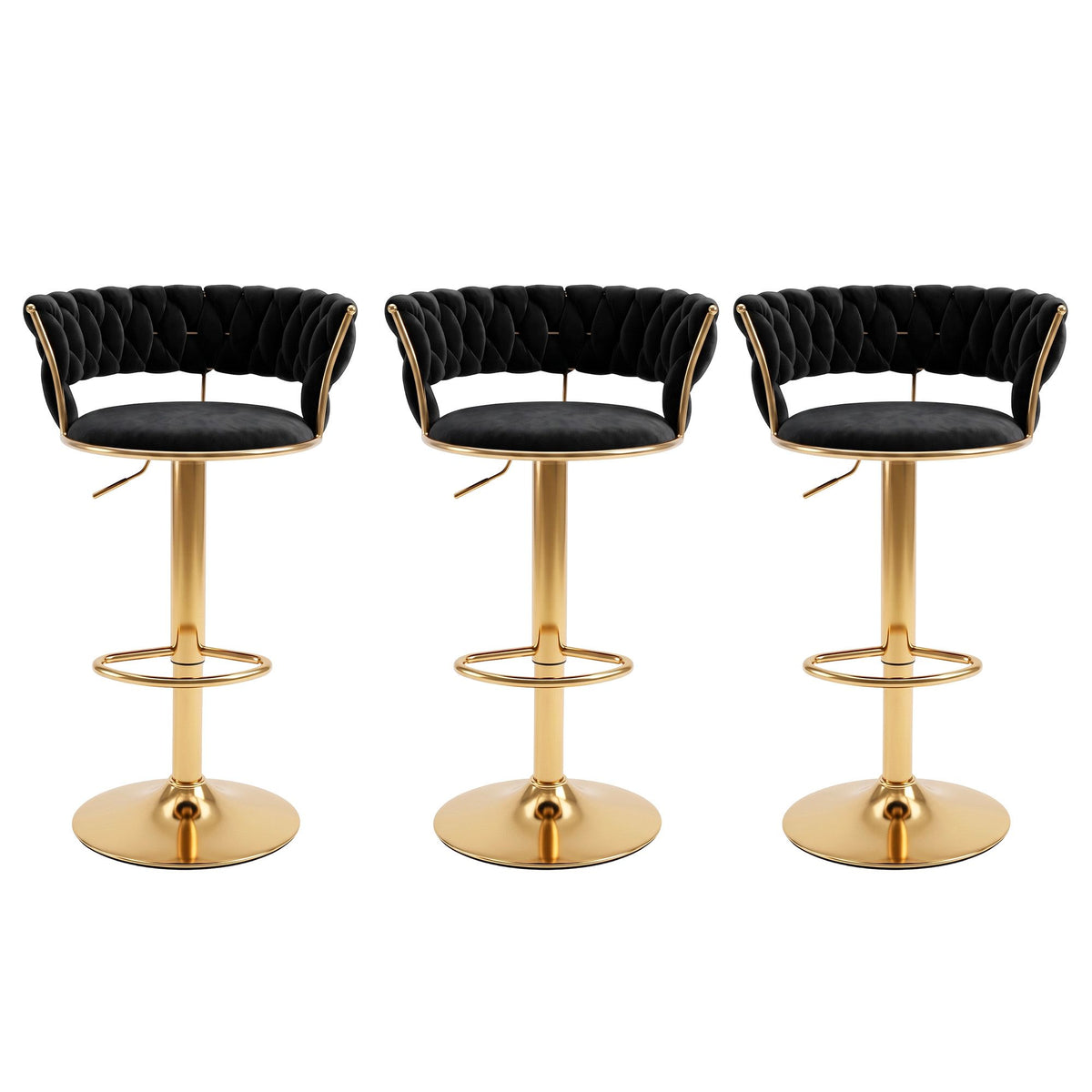 Artiss 3x Bar Stools Gas Lift Adjustable Velvet Woven Backrest Vivien Black