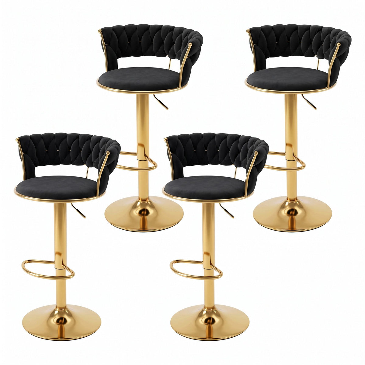 Artiss 4x Bar Stools Gas Lift Adjustable Velvet Woven Backrest Vivien Black