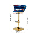 Table & Bar Stools: Artiss Bar Stools Gas Lift Velvet Woven Backrest Navy
