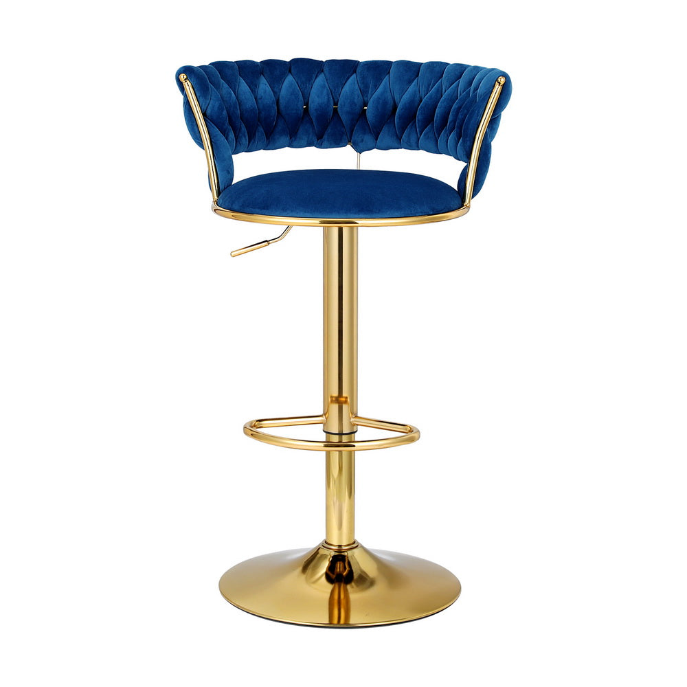 Table & Bar Stools: Artiss Bar Stools Gas Lift Velvet Woven Backrest Navy