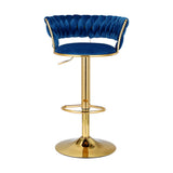 Table & Bar Stools: Artiss Bar Stools Gas Lift Velvet Woven Backrest Navy
