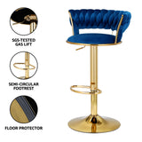 Table & Bar Stools: Artiss Bar Stools Gas Lift Velvet Woven Backrest Navy