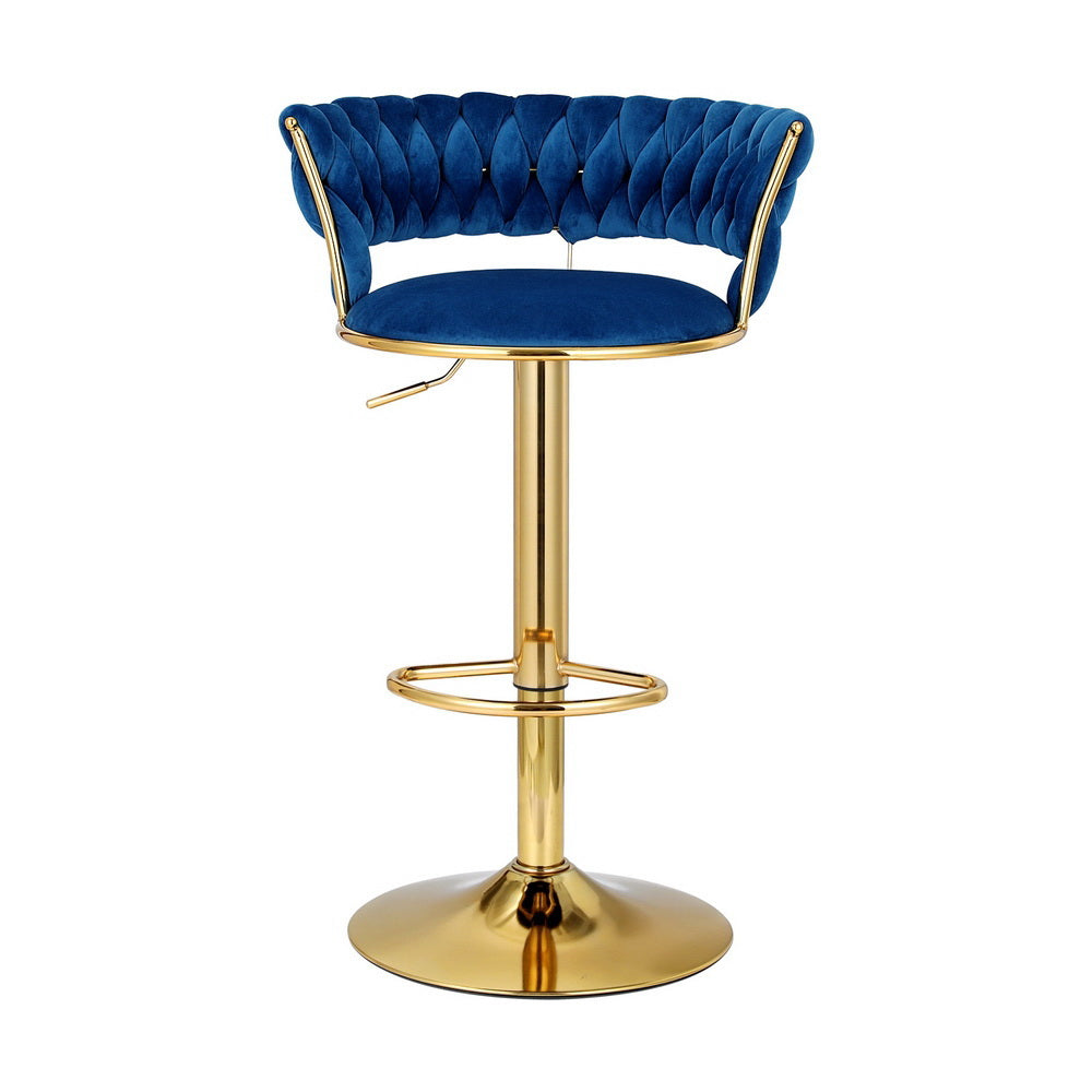 Table & Bar Stools: Artiss 2x Bar Stools Gas Lift Velvet Woven Backrest Navy