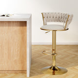 Table & Bar Stools: Artiss Bar Stools Gas Lift Velvet Woven Backrest Ivory