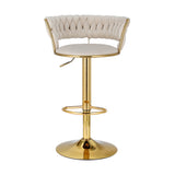 Table & Bar Stools: Artiss Bar Stools Gas Lift Velvet Woven Backrest Ivory