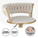 Table & Bar Stools: Artiss Bar Stools Gas Lift Velvet Woven Backrest Ivory