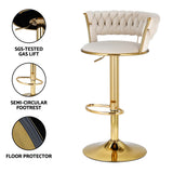 Table & Bar Stools: Artiss Bar Stools Gas Lift Velvet Woven Backrest Ivory