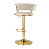 Table & Bar Stools: Artiss Bar Stools Gas Lift Velvet Woven Backrest Ivory