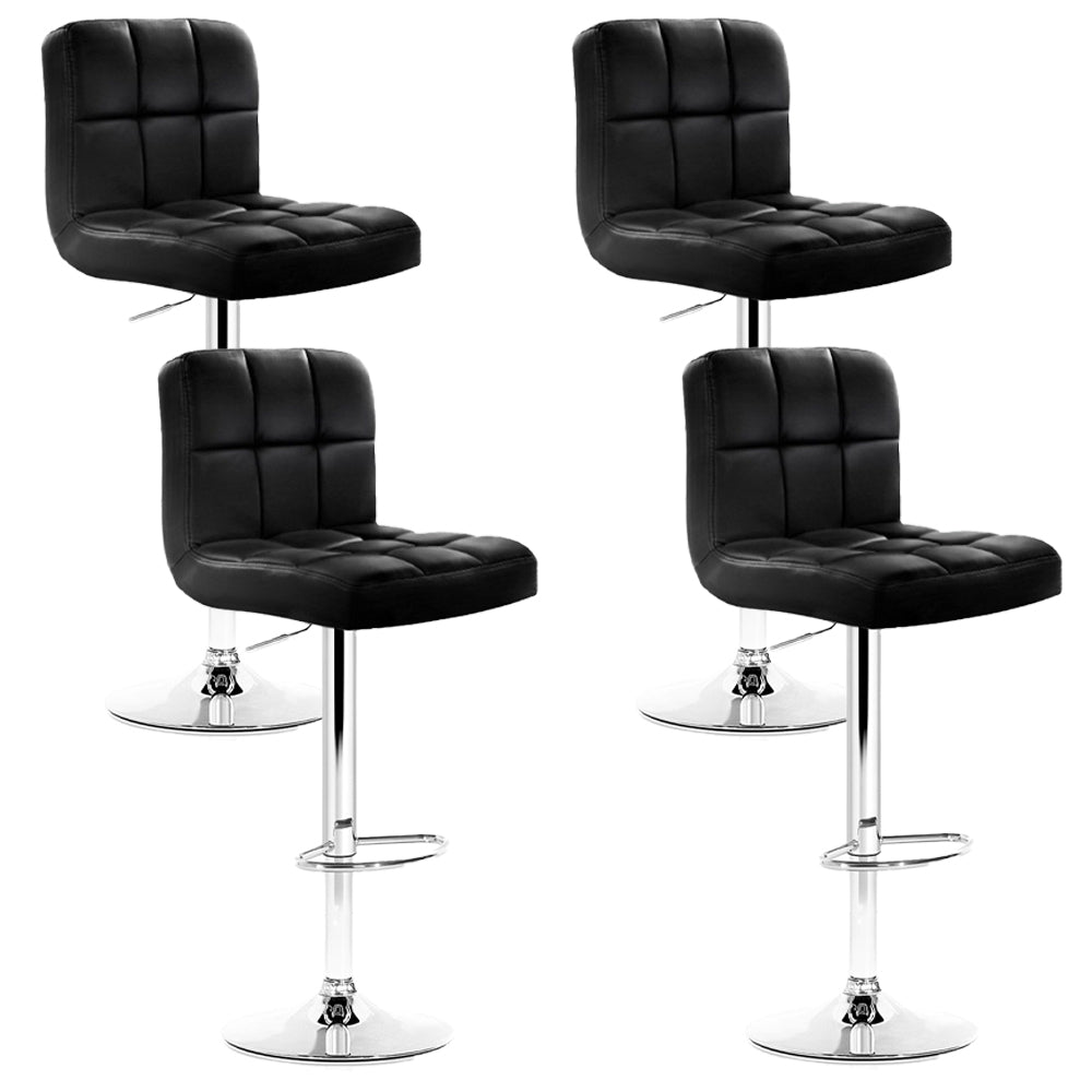 Table & Bar Stools: Artiss 4x Bar Stools Leather Gas Lift Black