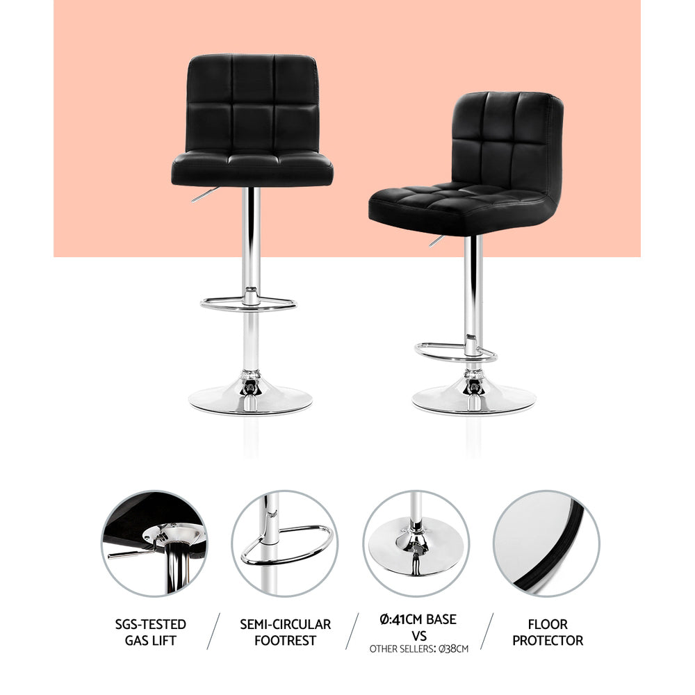Table & Bar Stools: Artiss 4x Bar Stools Leather Gas Lift Black