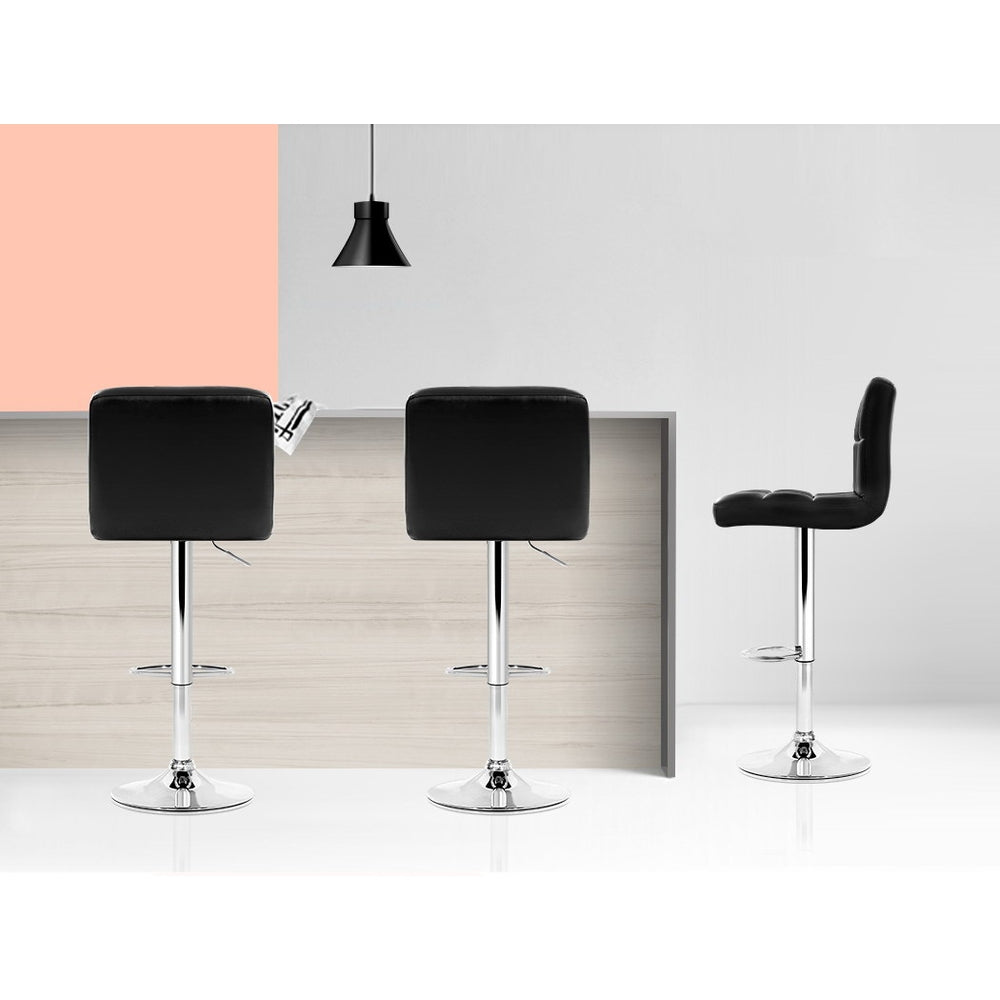 Table & Bar Stools: Artiss 4x Bar Stools Leather Gas Lift Black