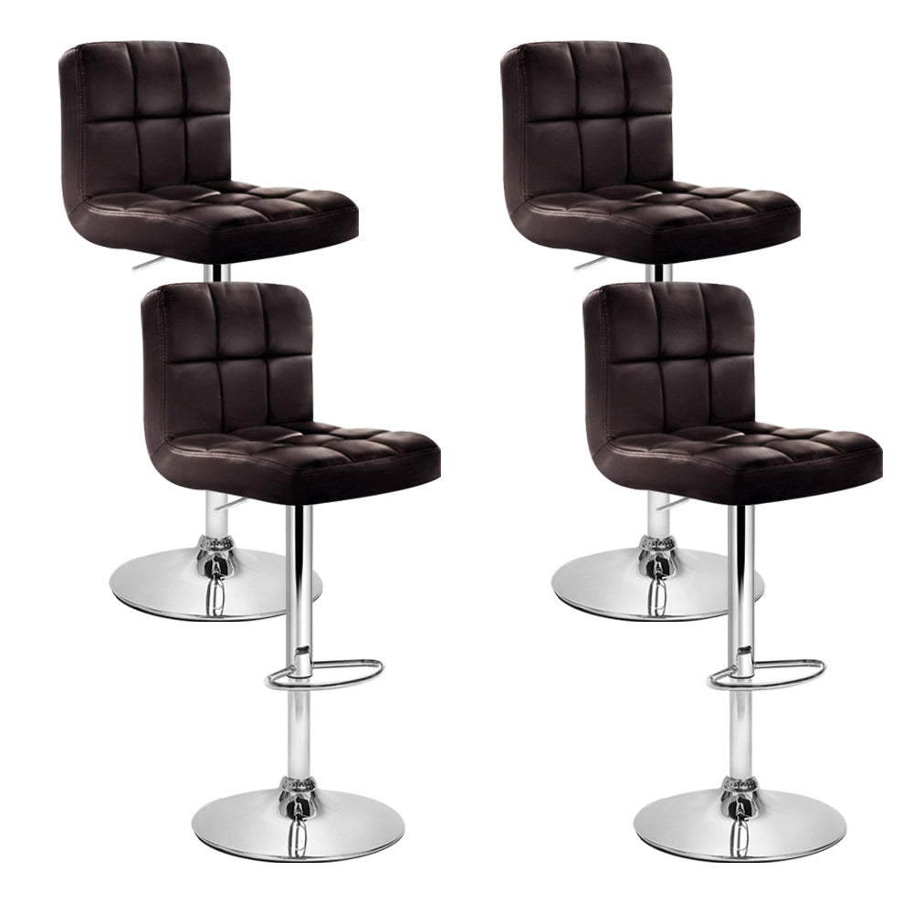 Table & Bar Stools: Artiss 4x Bar Stools Leather Gas Lift Brown