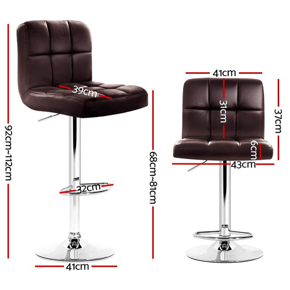 Table & Bar Stools: Artiss 4x Bar Stools Leather Gas Lift Brown