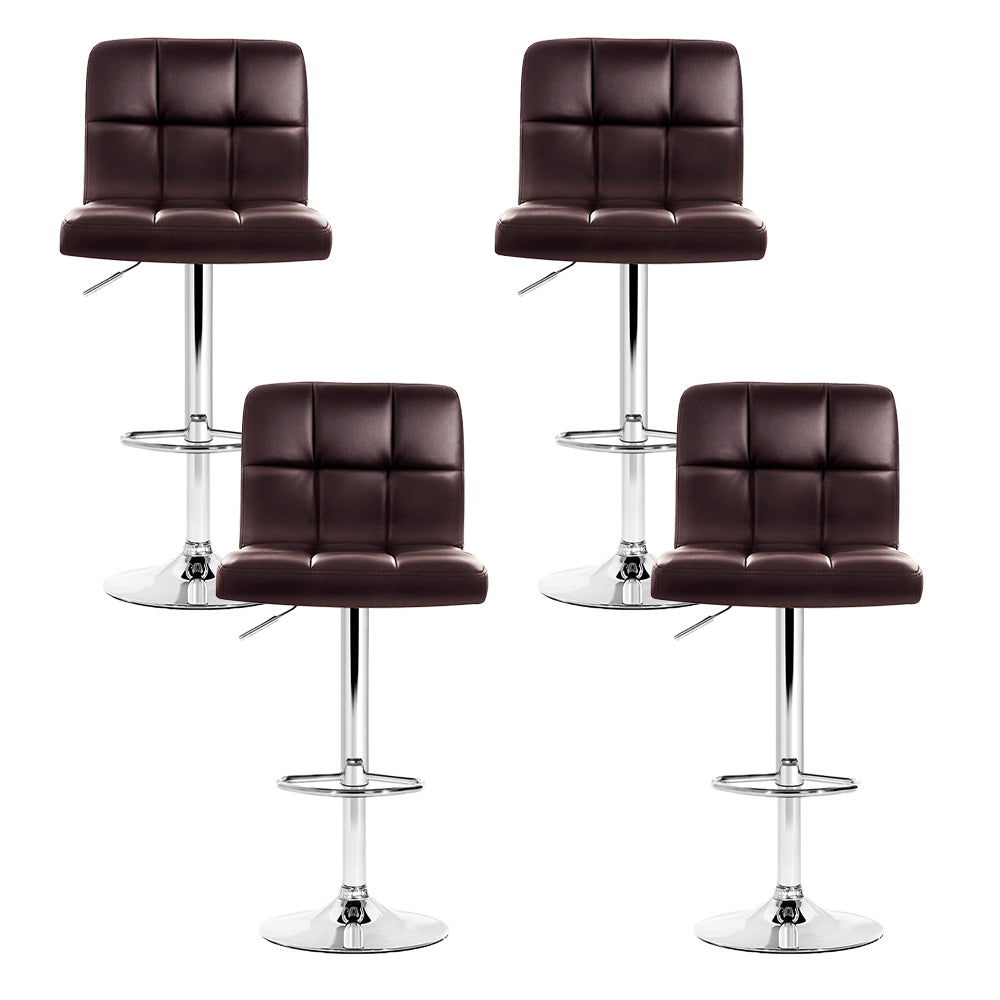 Table & Bar Stools: Artiss 4x Bar Stools Leather Gas Lift Brown