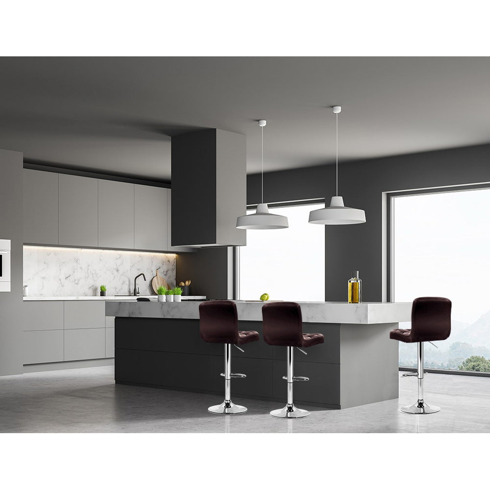 Table & Bar Stools: Artiss 4x Bar Stools Leather Gas Lift Brown