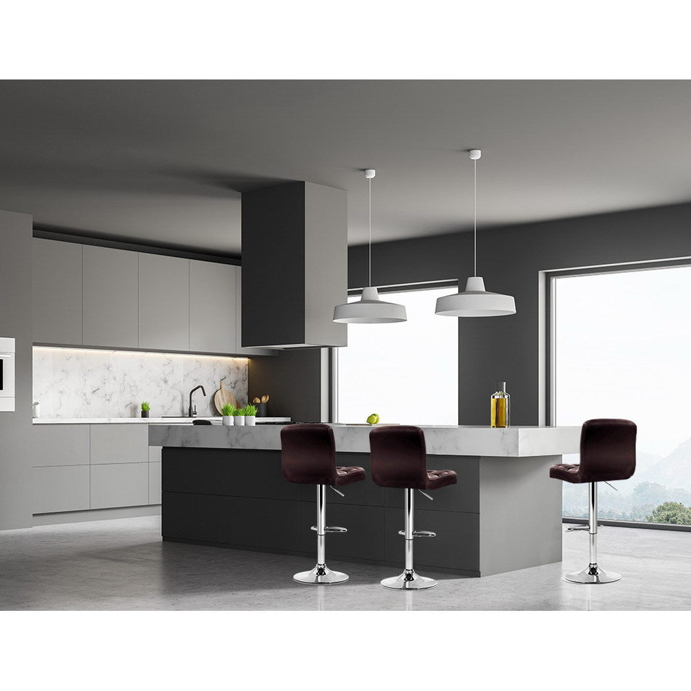 Table & Bar Stools: Artiss 4x Bar Stools Leather Gas Lift Brown