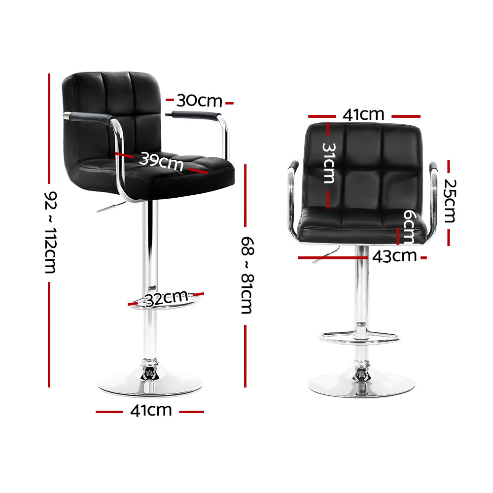 Table & Bar Stools: Artiss 2x Bar Stools Leather Gas Lift w/Armrest Black