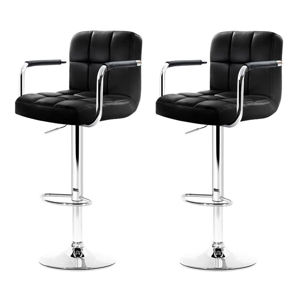 Table & Bar Stools: Artiss 2x Bar Stools Leather Gas Lift w/Armrest Black