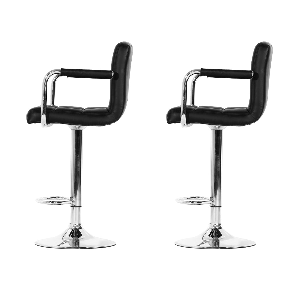 Table & Bar Stools: Artiss 2x Bar Stools Leather Gas Lift w/Armrest Black